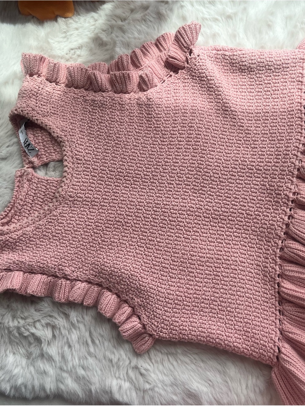 Zara Pink Ruffled Knit Sweater Top